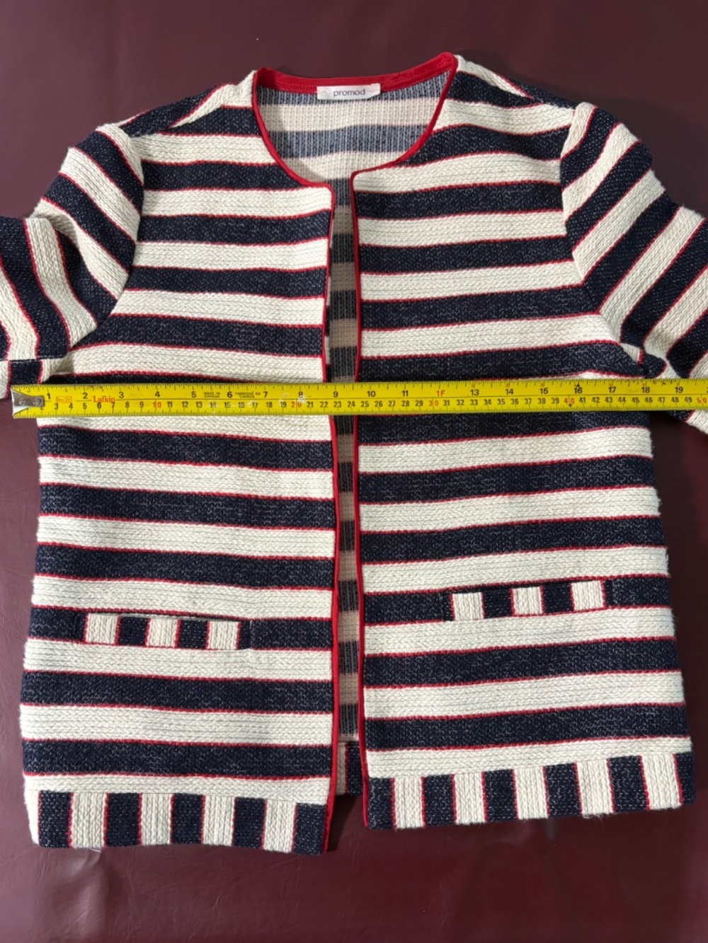 Promod Parisian Tweed Striped Knit Jacket | French Nautical Red Trim Blazer S - Picture 11 of 13